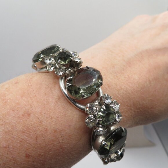 Juliana D&E Oval Black Glass and Black. And Clear Chatons Silver Tone Bracelet - Picture 3 of 15